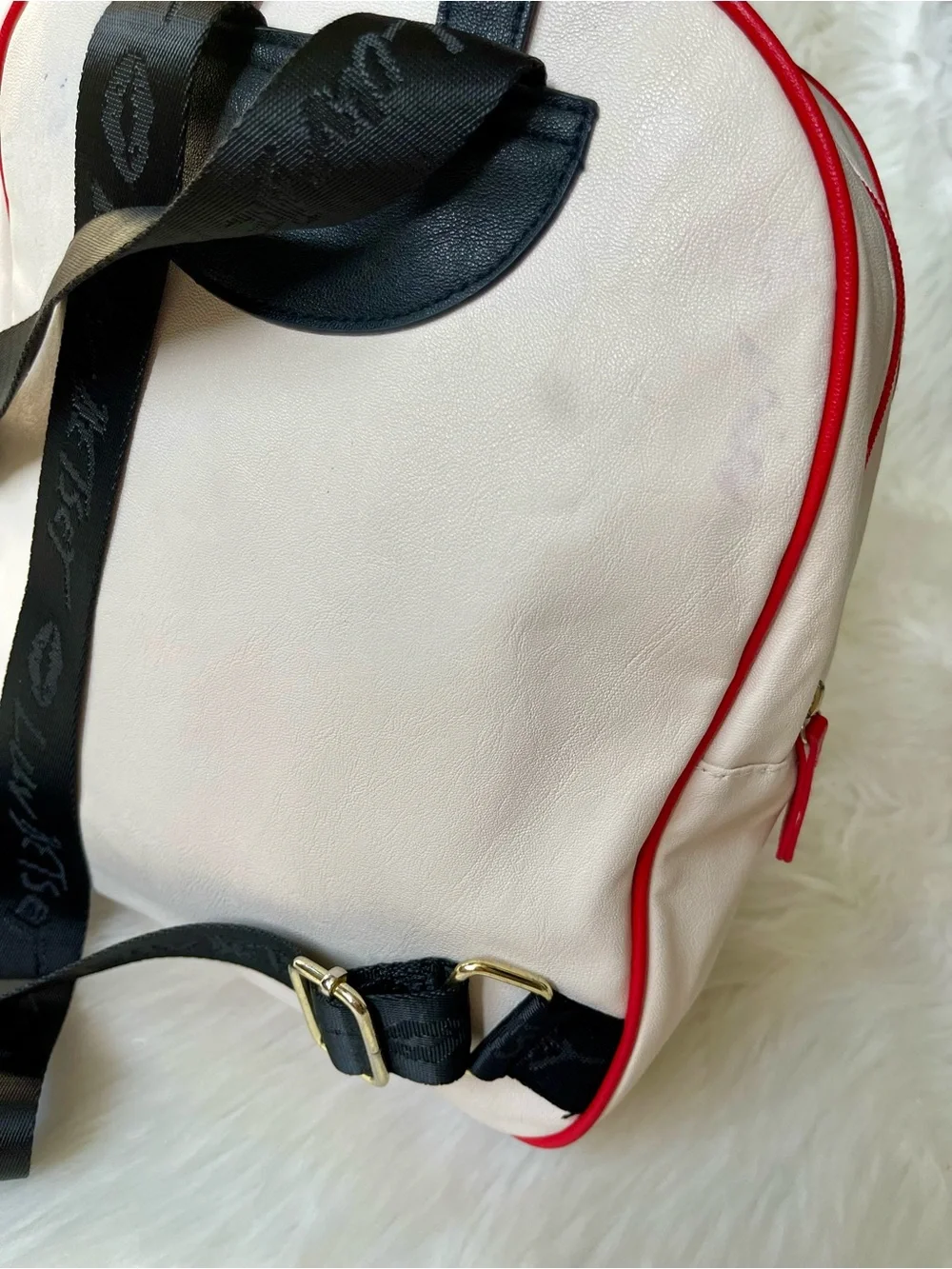 Betsey Johnson Baseball Backpack White Red Novelty Sports Bag Glove Charm